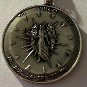 Virgo Zodiac Astrological coin silver tone with necklace and original box